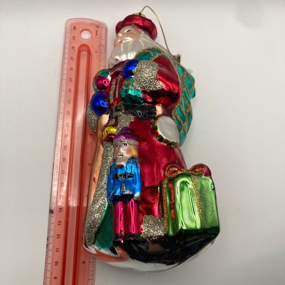 Vintage Large Glass Santa Ornament 8 Inches Collectible Colorful Bright - Picture 2 of 6